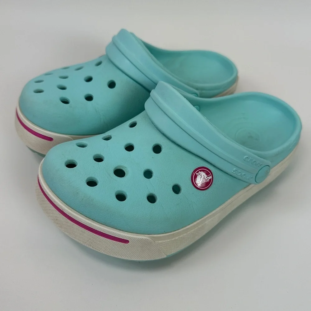 Crocs‎ Original Crocband Clog Aqua Blue White Pink Kids Girls J6 Shoes
